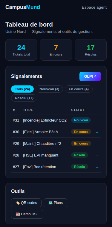 Tableau de bord agent sur mobile