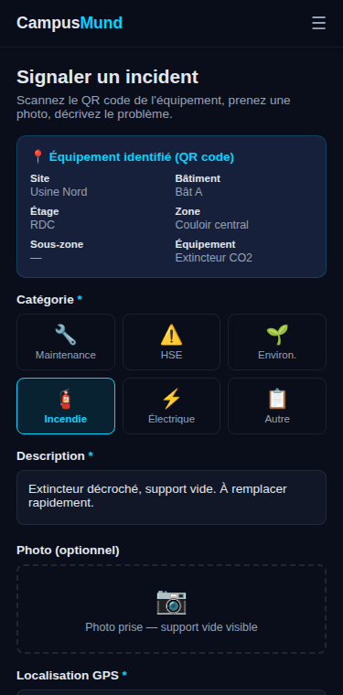 Formulaire de signalement sur mobile